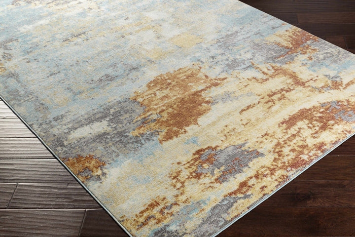 Modern Abstract Mecosta Blue And Rust Machine Woven Outdoor Area Rug - The Rug Decor