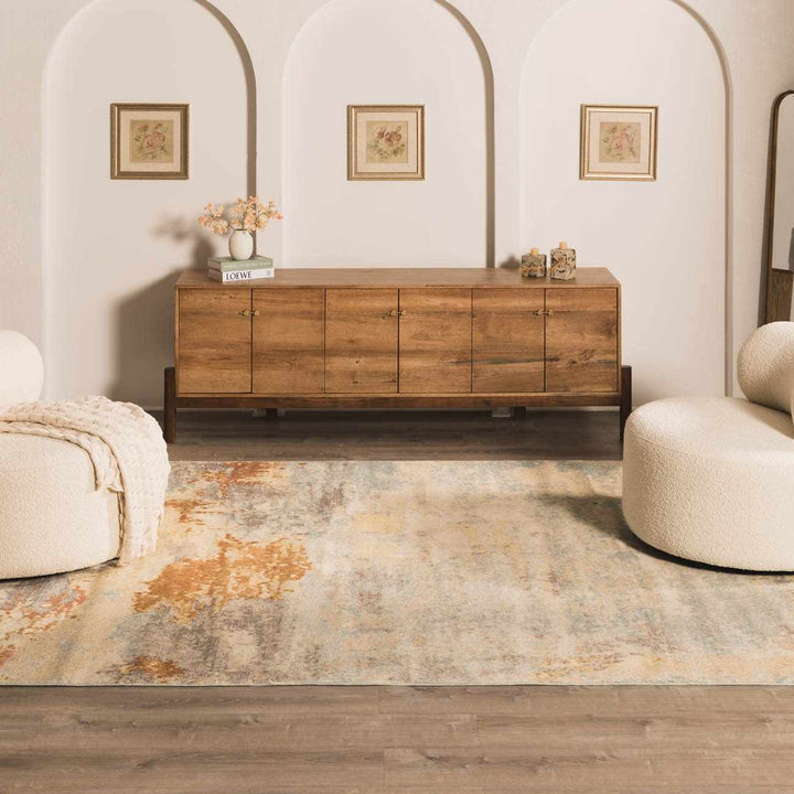 Modern Abstract Mecosta Blue And Rust Machine Woven Outdoor Area Rug - The Rug Decor