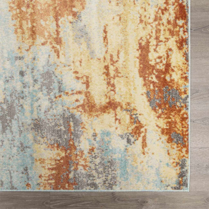 Modern Abstract Mecosta Blue And Rust Machine Woven Outdoor Area Rug - The Rug Decor