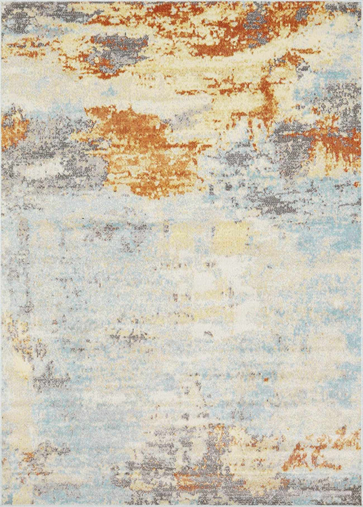 Modern Abstract Mecosta Blue And Rust Machine Woven Outdoor Area Rug - The Rug Decor