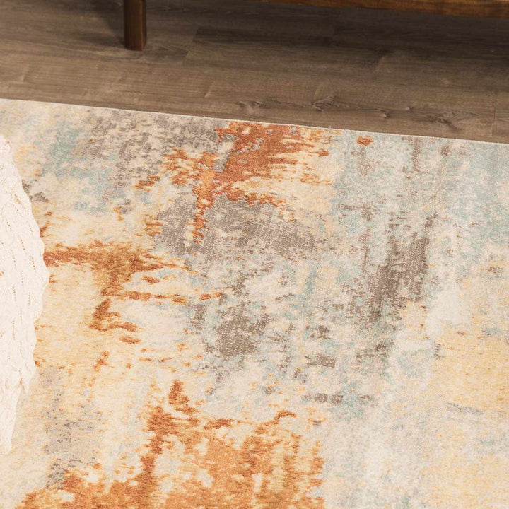 Modern Abstract Mecosta Blue And Rust Machine Woven Outdoor Area Rug - The Rug Decor