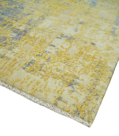 Modern Abstract Mustard, Gray, Teal and Ivory texture Hand Knotted 8x10 wool and Art Silk area rug - The Rug Decor