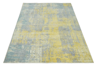 Modern Abstract Mustard, Gray, Teal and Ivory texture Hand Knotted 8x10 wool and Art Silk area rug - The Rug Decor