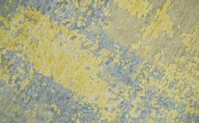 Modern Abstract Mustard, Gray, Teal and Ivory texture Hand Knotted 8x10 wool and Art Silk area rug - The Rug Decor