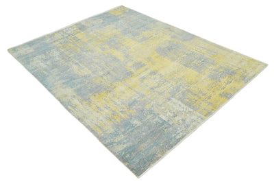 Modern Abstract Mustard, Gray, Teal and Ivory texture Hand Knotted 8x10 wool and Art Silk area rug - The Rug Decor