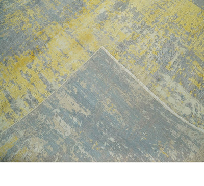 Modern Abstract Mustard, Gray, Teal and Ivory texture Hand Knotted 8x10 wool and Art Silk area rug - The Rug Decor