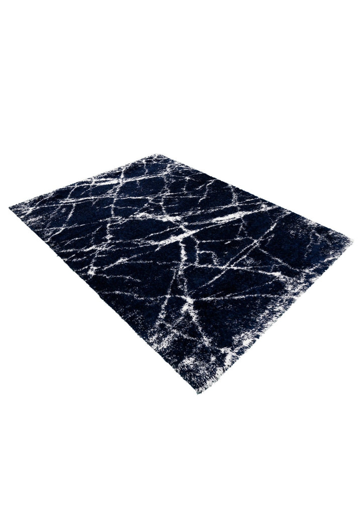 Modern Abstract Navy And Ivory 5x7 Viscose Rug - The Rug Decor