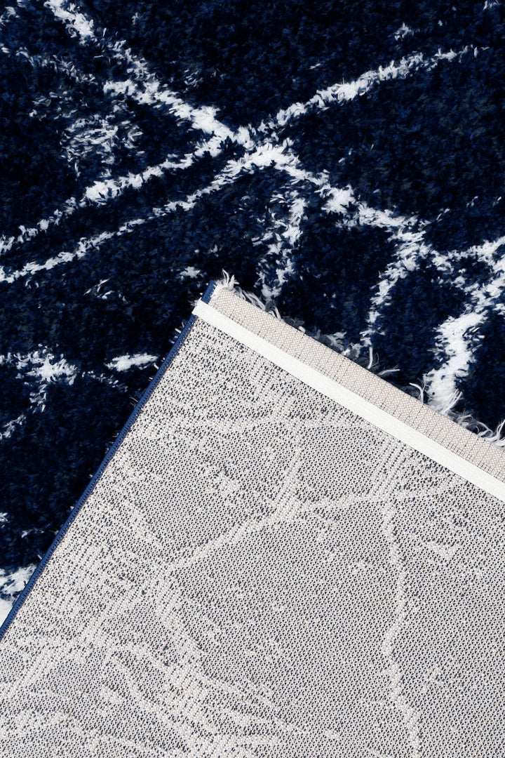 Modern Abstract Navy And Ivory 5x7 Viscose Rug - The Rug Decor