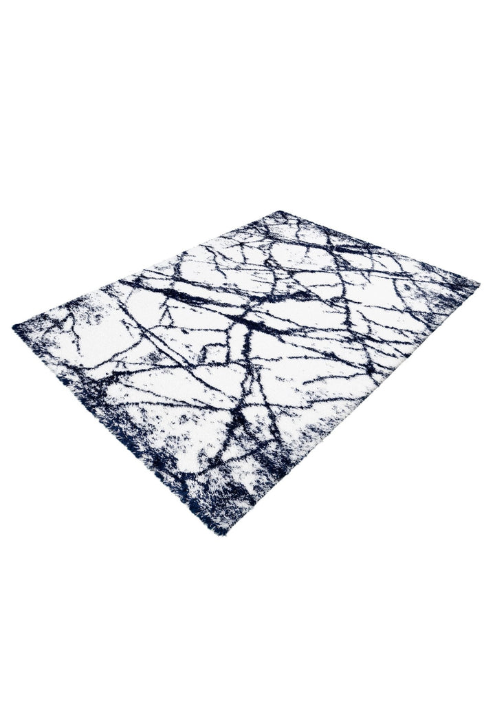 Modern Abstract Navy And Ivory 5x7 Viscose Rug - The Rug Decor