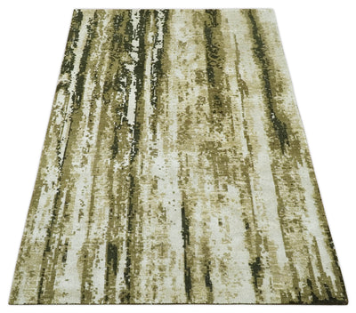 Modern Abstract Olive, ivory and Green Hand Knotted 5x8 wool and Art Silk Area Rug - The Rug Decor