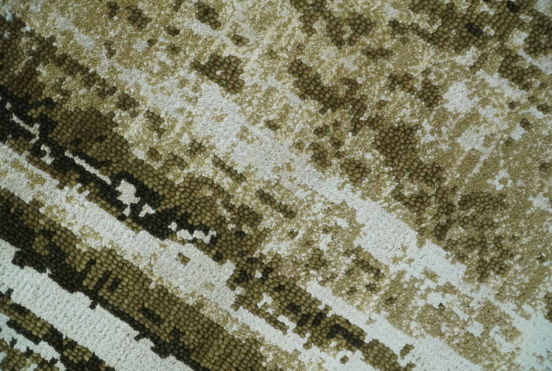 Modern Abstract Olive, ivory and Green Hand Knotted 5x8 wool and Art Silk Area Rug - The Rug Decor