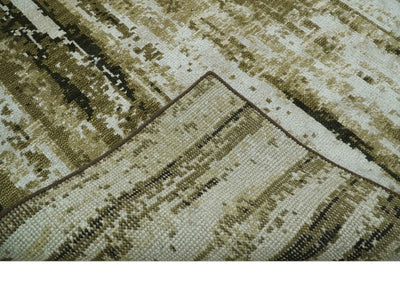 Modern Abstract Olive, ivory and Green Hand Knotted 5x8 wool and Art Silk Area Rug - The Rug Decor