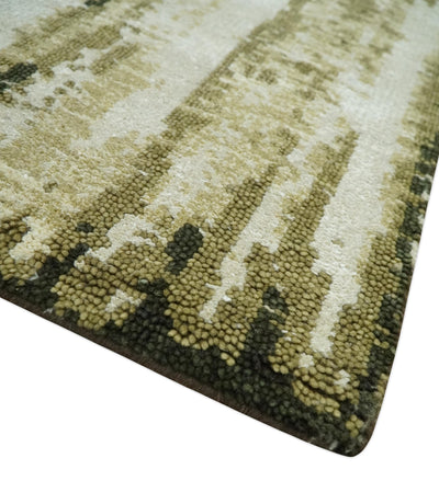 Modern Abstract Olive, ivory and Green Hand Knotted 5x8 wool and Art Silk Area Rug - The Rug Decor