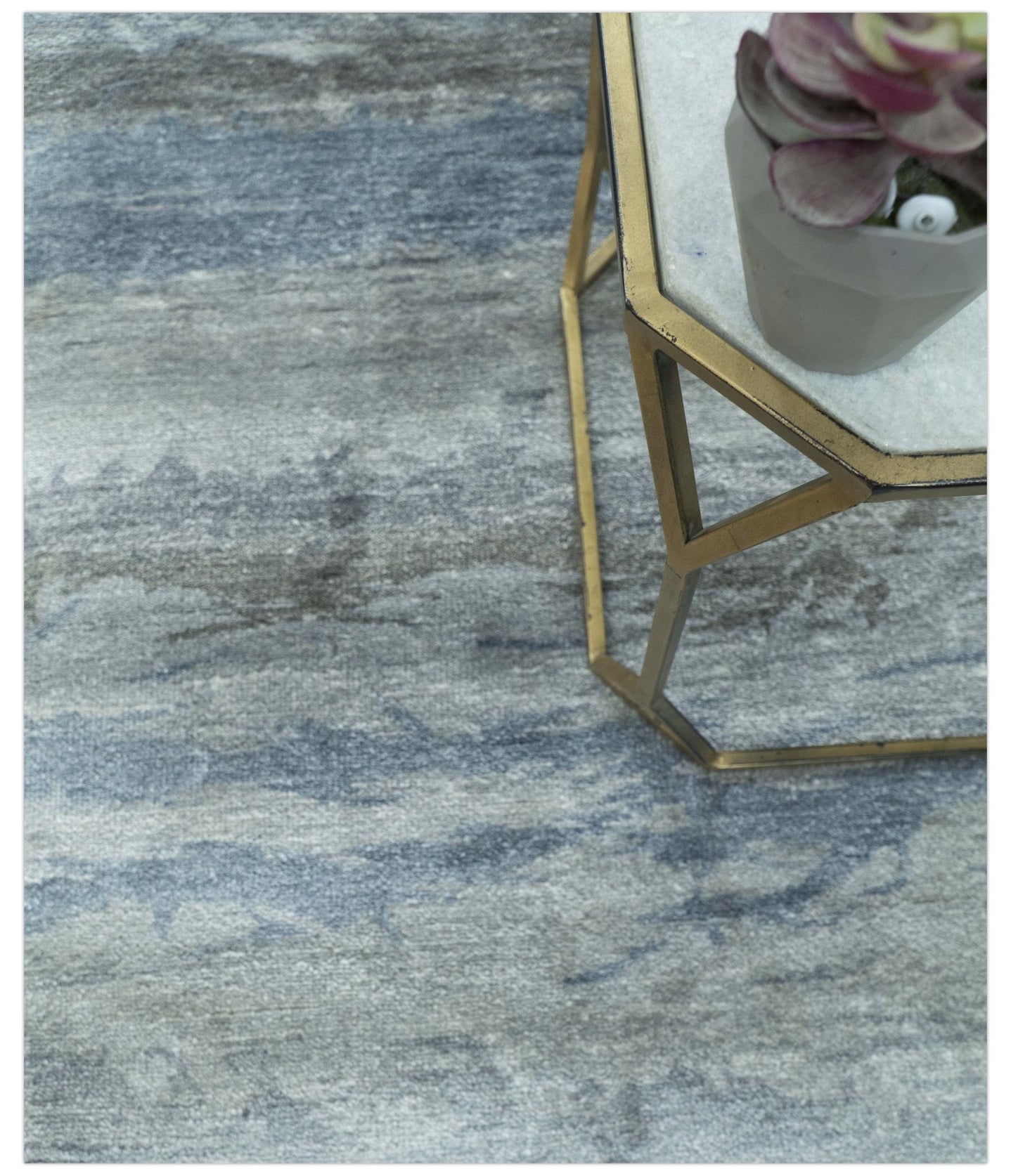 Modern Abstract Pattern Blue And Silver Hand Knotted 4x6 Bamboo Silk Area Rug - The Rug Decor