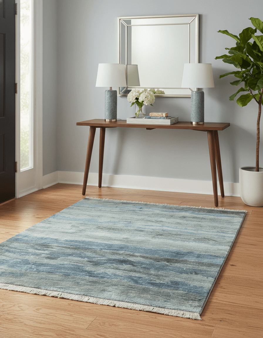 Modern Abstract Pattern Blue And Silver Hand Knotted 4x6 Bamboo Silk Area Rug - The Rug Decor