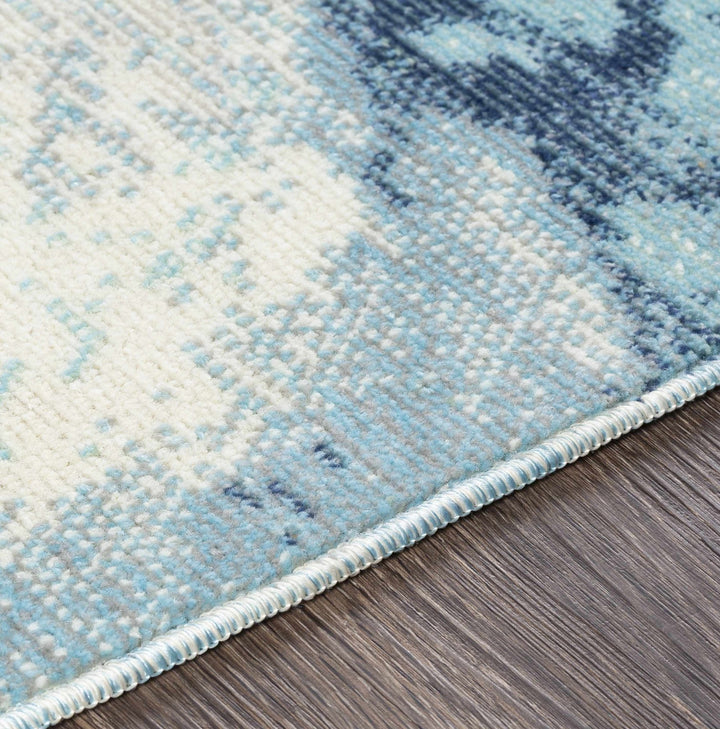 Modern Abstract Pattern Ivory And Blue Machine Woven Indoor/Outdoor Rug - The Rug Decor