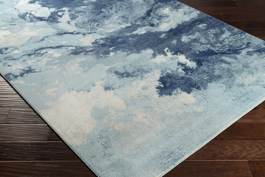 Modern Abstract Pattern Ivory And Blue Machine Woven Indoor/Outdoor Rug - The Rug Decor
