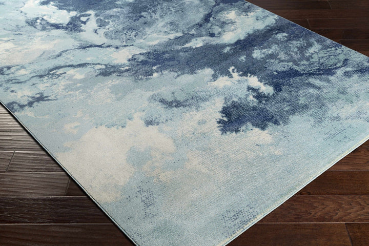 Modern Abstract Pattern Ivory And Blue Machine Woven Indoor/Outdoor Rug - The Rug Decor