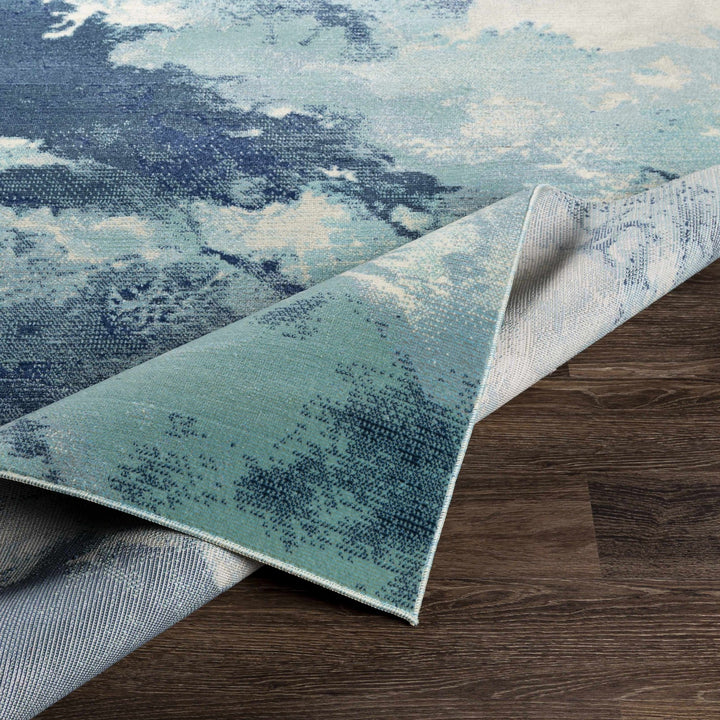 Modern Abstract Pattern Ivory And Blue Machine Woven Indoor/Outdoor Rug - The Rug Decor
