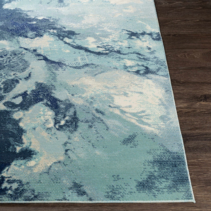 Modern Abstract Pattern Ivory And Blue Machine Woven Indoor/Outdoor Rug - The Rug Decor
