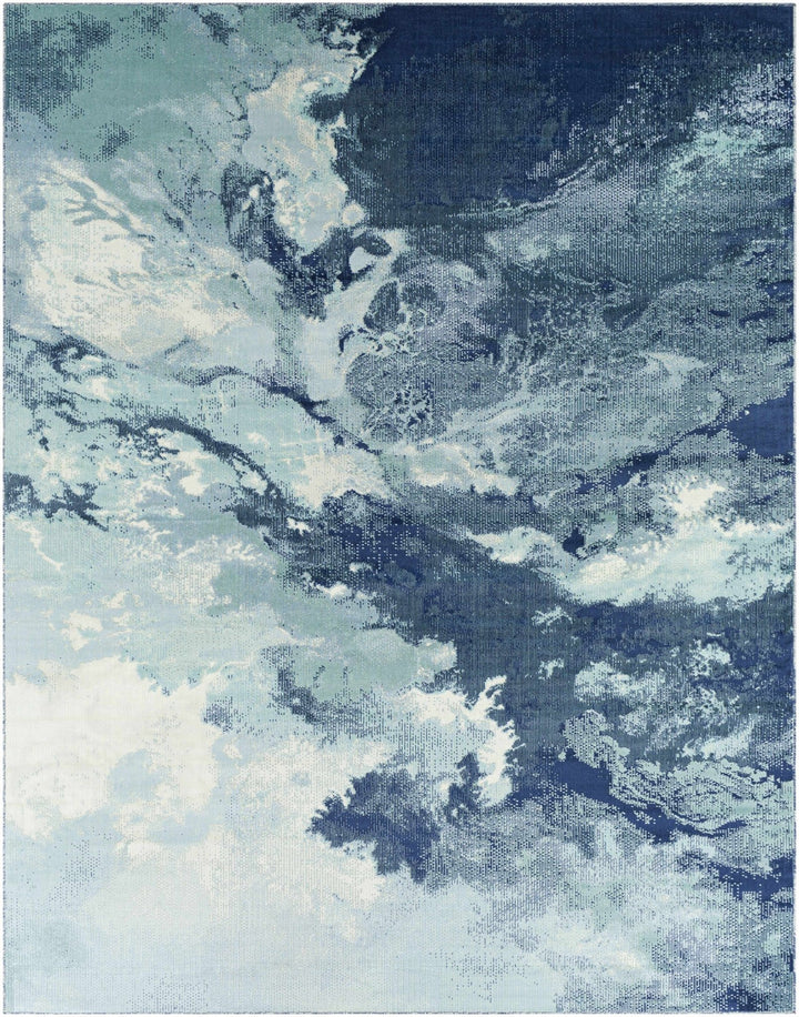 Modern Abstract Pattern Ivory And Blue Machine Woven Indoor/Outdoor Rug - The Rug Decor