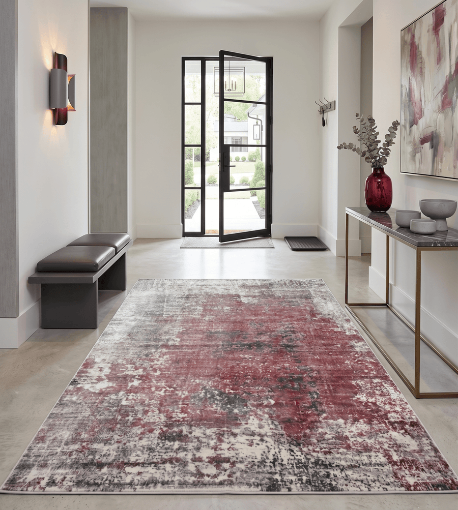 Modern Abstract Pink And Ivory Hand Loom Viscose 6x8 Area Rug - The Rug Decor