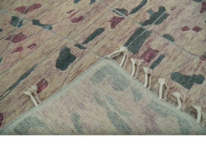 Modern Abstract Pink, Purple, Beige and Green Hand Knotted 5x8 wool Area Rug - The Rug Decor