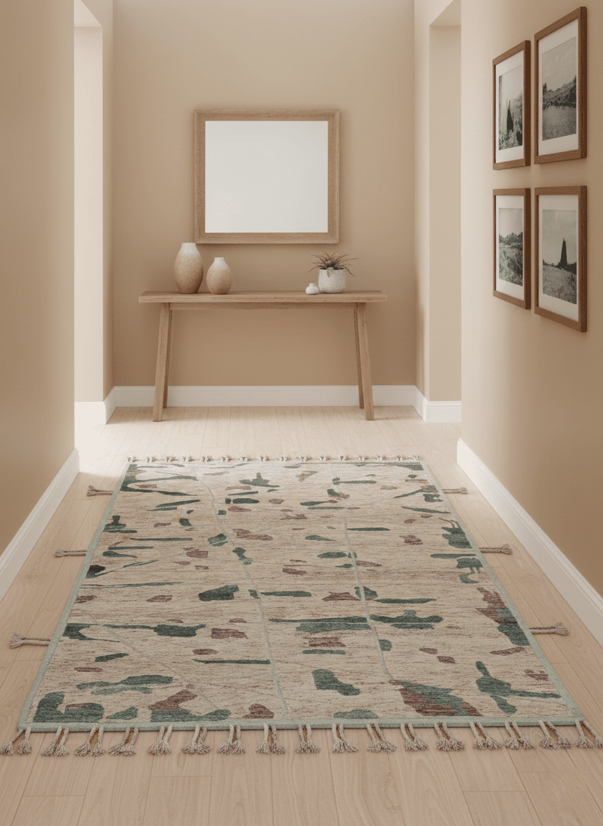 Modern Abstract Pink, Purple, Beige and Green Hand Knotted 5x8 wool Area Rug - The Rug Decor