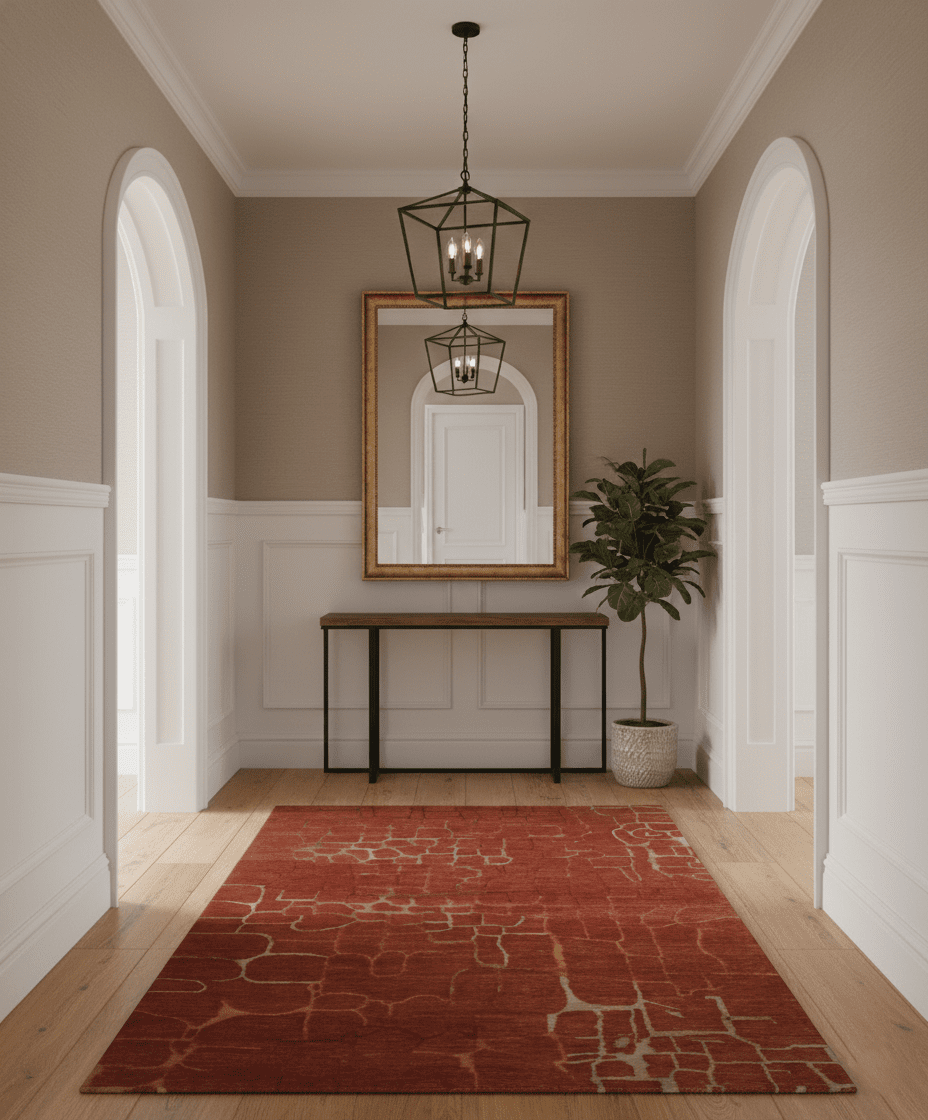 Modern Abstract Rust 5x7 Handloom wool and Art Silk Area Rug - The Rug Decor