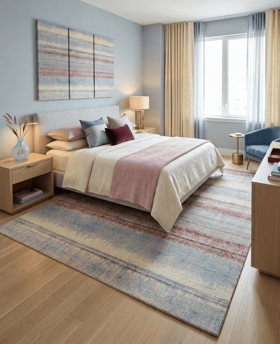 Modern Abstract Rust And Blue Hand Knotted Bamboo Silk 8x10 Area Rug - The Rug Decor