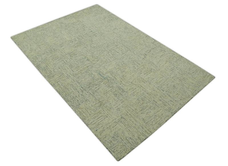 Modern Abstract Shades of Olive and Gray 5x7.6 Hand Tufted wool area rug - The Rug Decor