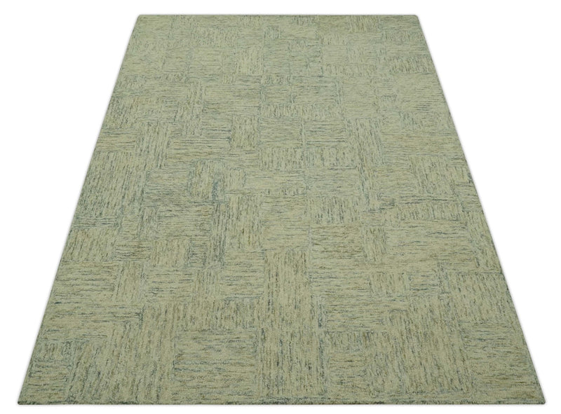 Modern Abstract Shades of Olive and Gray 5x7.6 Hand Tufted wool area rug - The Rug Decor