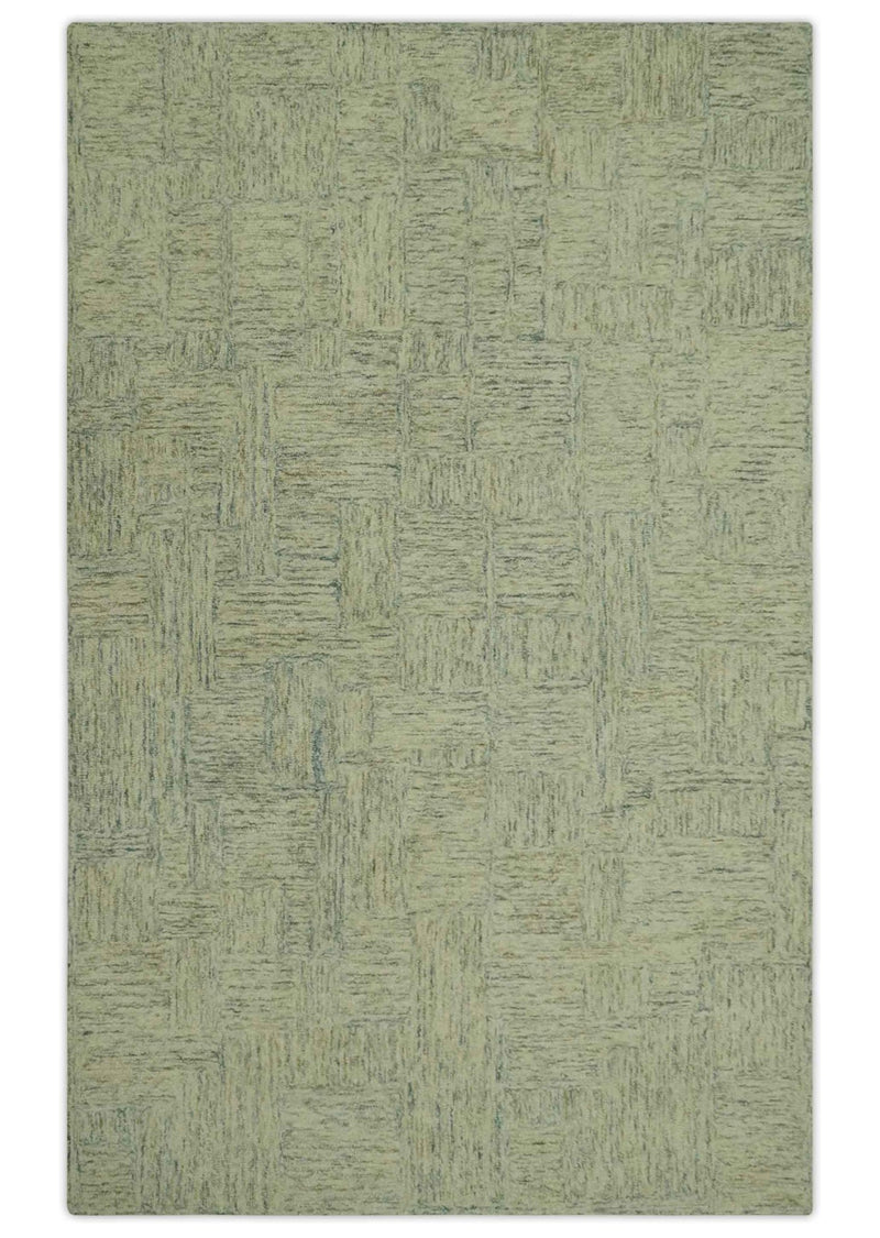 Modern Abstract Shades of Olive and Gray 5x7.6 Hand Tufted wool area rug - The Rug Decor