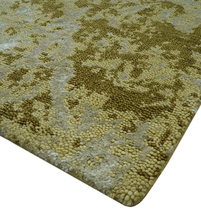 Modern Abstract Shades of Olive and Silver 5x8 Hand knotted wool and art silk area rug - The Rug Decor