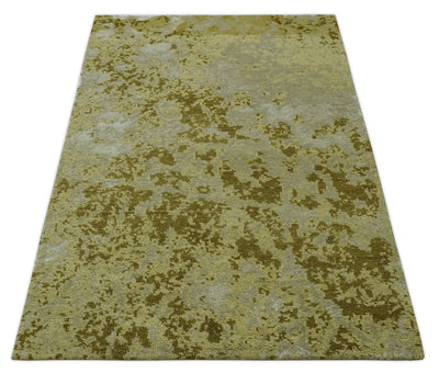 Modern Abstract Shades of Olive and Silver 5x8 Hand knotted wool and art silk area rug - The Rug Decor