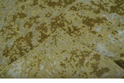 Modern Abstract Shades of Olive and Silver 5x8 Hand knotted wool and art silk area rug - The Rug Decor