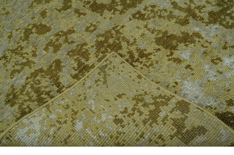 Modern Abstract Shades of Olive and Silver 5x8 Hand knotted wool and art silk area rug - The Rug Decor