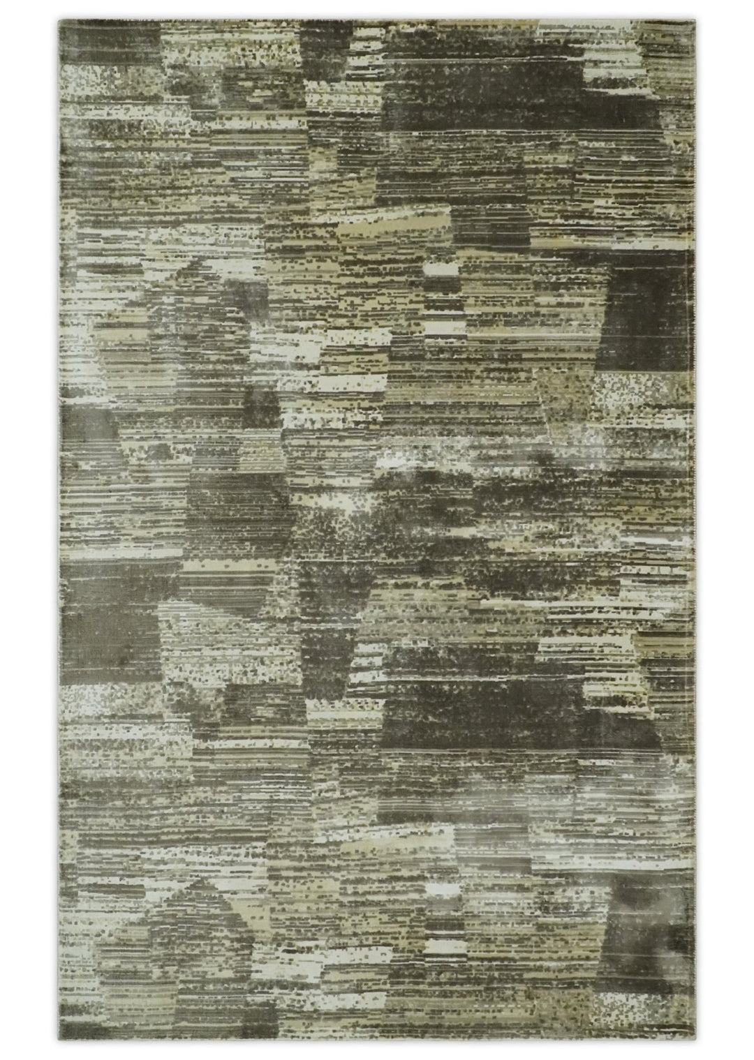 Modern Abstract Shades of olive and Silver 5x8 Viscose Area Rug - The Rug Decor