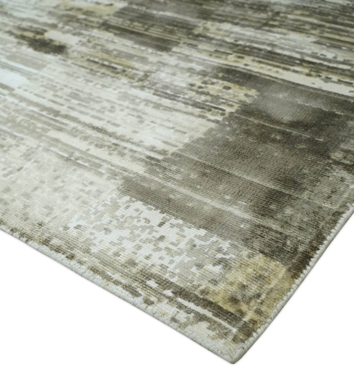 Modern Abstract Shades of olive and Silver 5x8 Viscose Area Rug - The Rug Decor