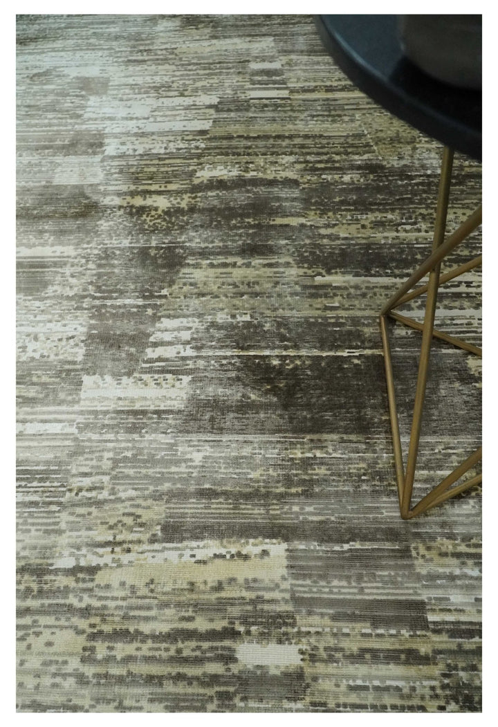 Modern Abstract Shades of olive and Silver 5x8 Viscose Area Rug - The Rug Decor