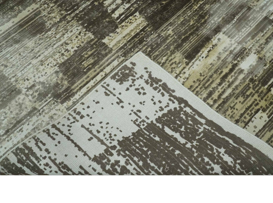 Modern Abstract Shades of olive and Silver 5x8 Viscose Area Rug - The Rug Decor