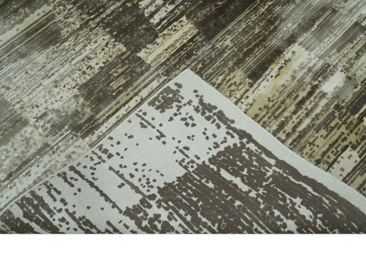 Modern Abstract Shades of olive and Silver 5x8 Viscose Area Rug - The Rug Decor