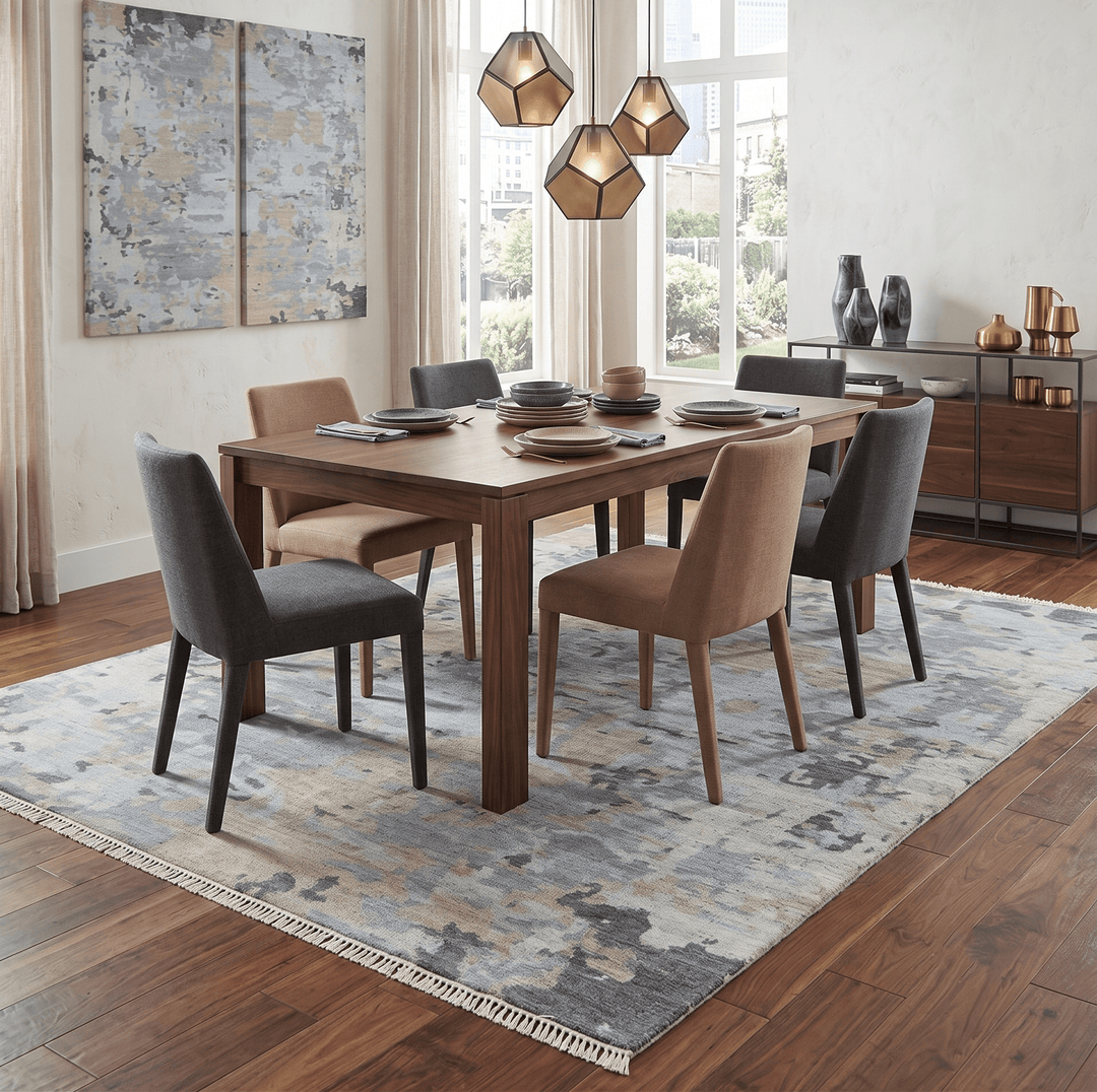Modern Abstract Silver and Beige Hand Knotted Wool Rug - The Rug Decor
