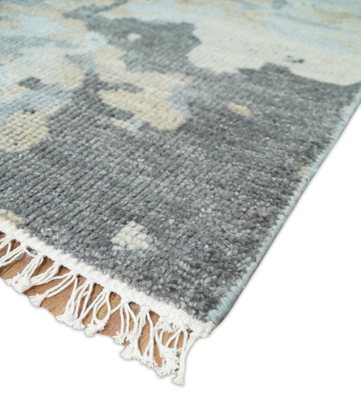 Modern Abstract Silver and Beige Hand Knotted Wool Rug - The Rug Decor