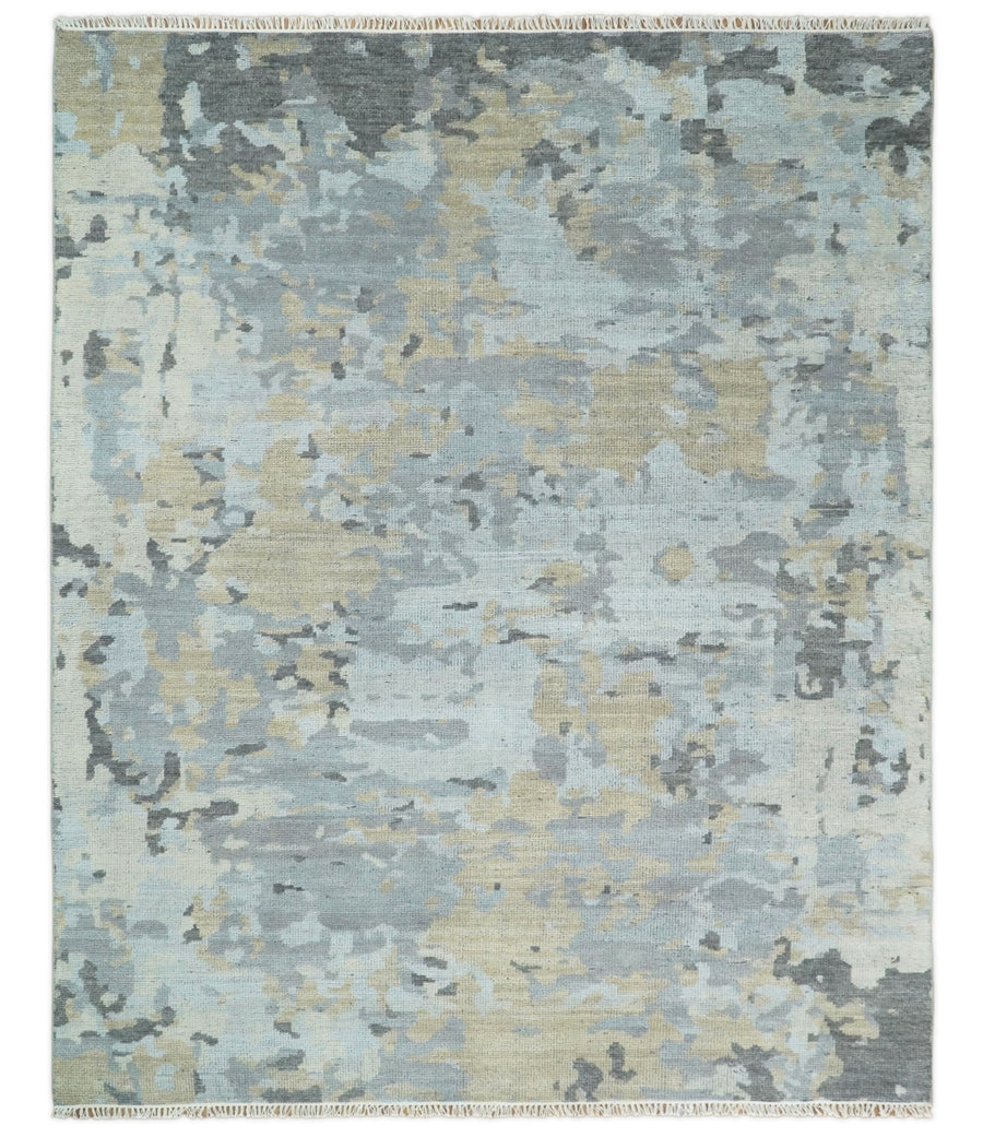 Modern Abstract Silver and Beige Hand Knotted Wool Rug - The Rug Decor