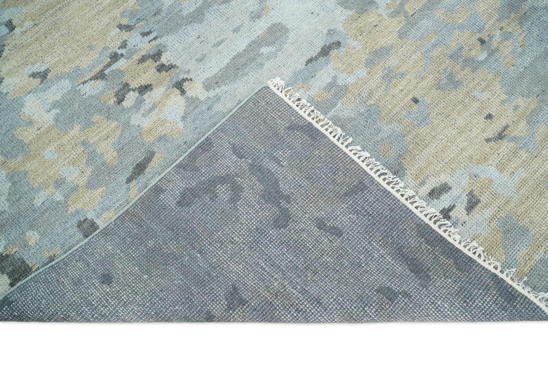 Modern Abstract Silver and Beige Hand Knotted Wool Rug - The Rug Decor