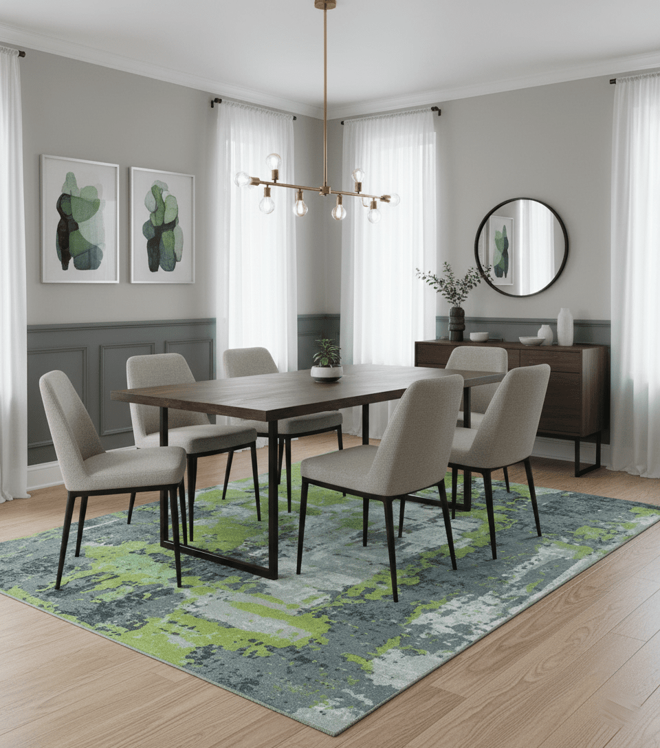 Modern Abstract Silver, Green and Gray Hand Knotted 8x10 Wool and Bamboo Silk Area Rug - The Rug Decor