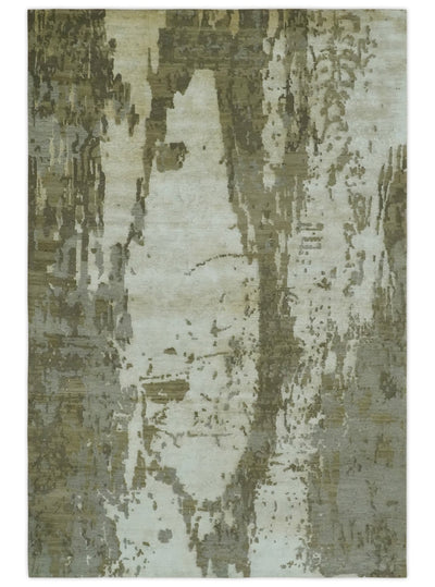 Modern Abstract Silver, Olive and Gray Hand loom 6x9 wool and Viscose Area Rug - The Rug Decor