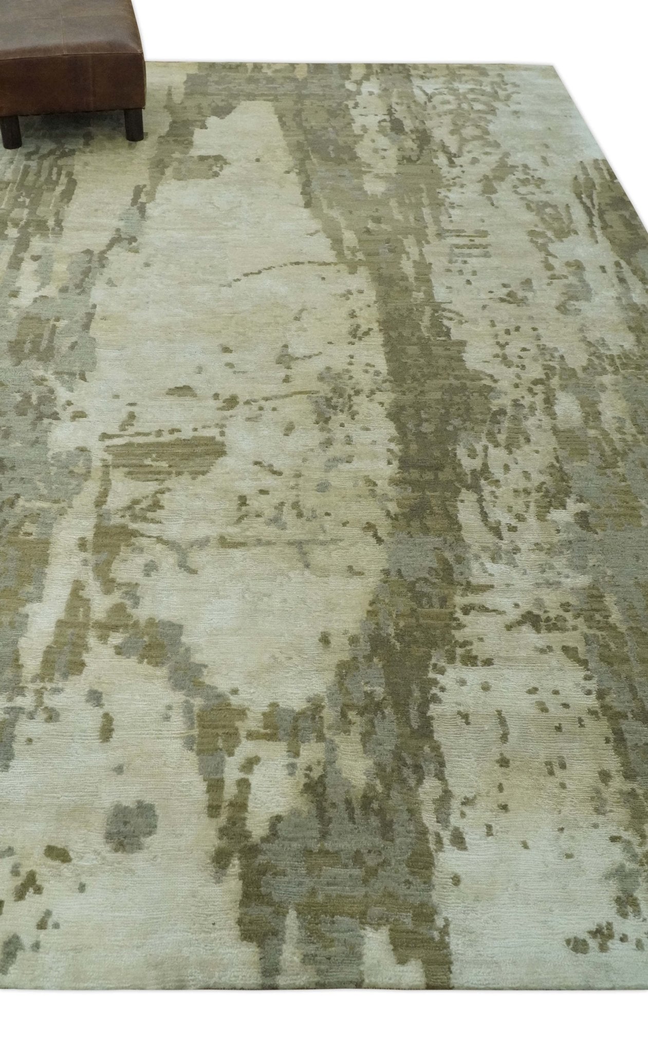 Modern Abstract Silver, Olive and Gray Hand loom 6x9 wool and Viscose Area Rug - The Rug Decor