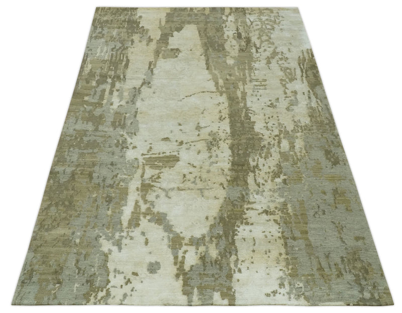 Modern Abstract Silver, Olive and Gray Hand loom 6x9 wool and Viscose Area Rug - The Rug Decor